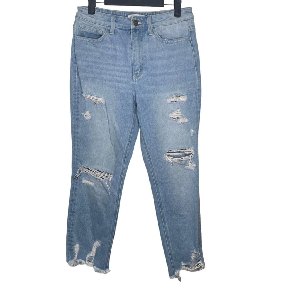 Flying Monkey High Rise Distressed Straight Leg Jeans Light Wash F4148 Size 27